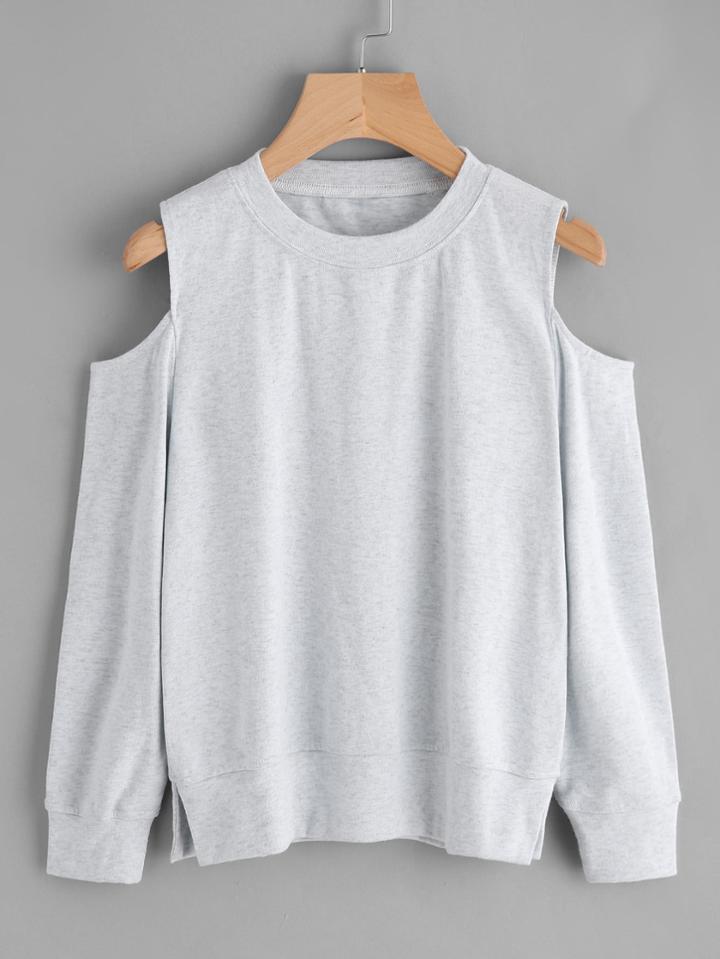 Romwe Cold Shoulder Split Hem Sweatshirt