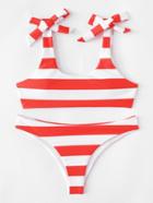 Romwe Knot Striped Bikini Set
