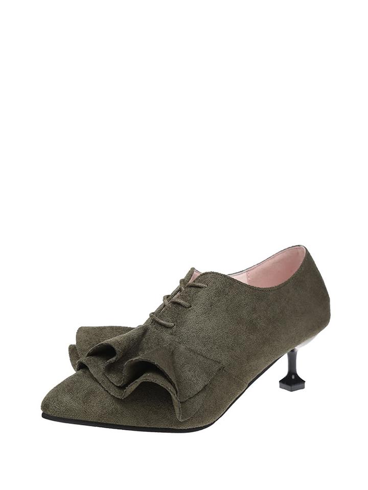 Romwe Flounce Design Lace Up Heeled Shoes