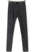 Romwe Black Ruched Knee Skinny Denim Pant