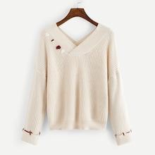 Romwe Drop Shoulder V Neck Sweater