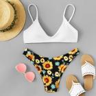 Romwe Floral Pattern Top With Match Bikini Set