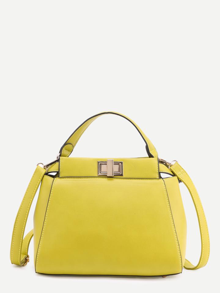 Romwe Yellow Faux Leather Handbag With Strap