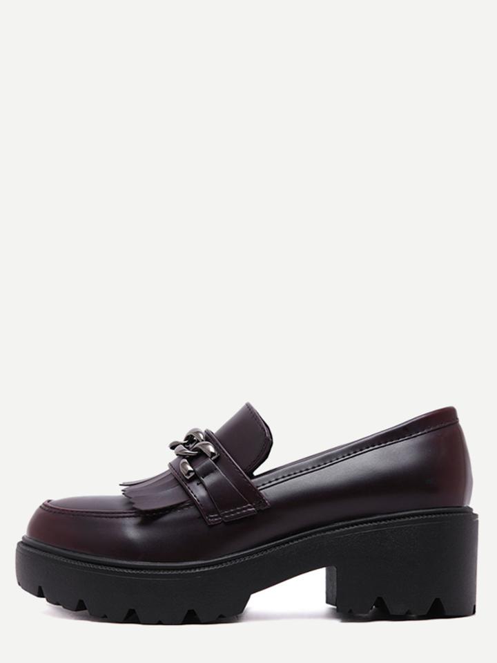 Romwe Burgundy Fringe Chain Embellished Flatform Shoes