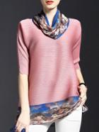 Romwe Pink Pleated Elastic Print T-shirt Dress