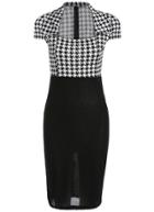 Romwe Color-block Square Neck Houndstooth Dress