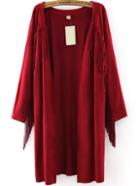 Romwe Long Sleeve Tassel Suede Wine Red Coat