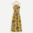 Romwe Pineapple Print Faux Pearl Detail Cami Dress