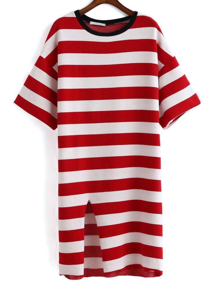Romwe Striped Split Red Dress