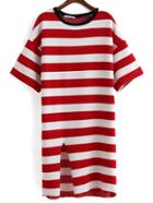 Romwe Striped Split Red Dress