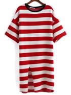 Romwe Striped Split Red Dress