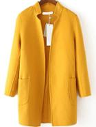 Romwe Stand Collar Pockets Cashmere Yellow Coat