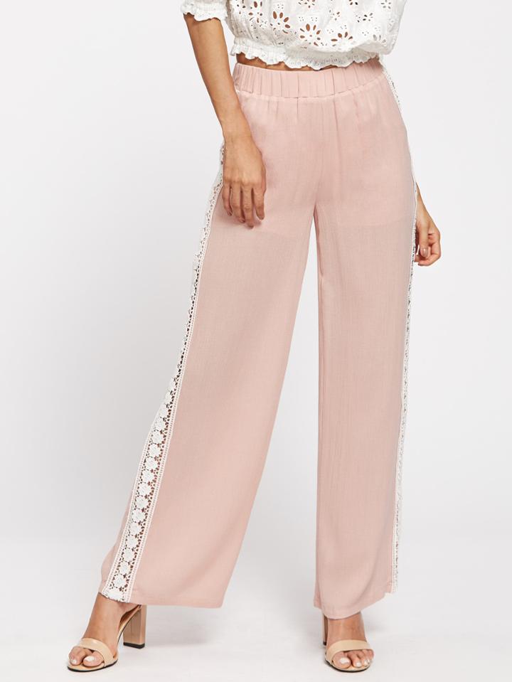 Romwe Lace Insert Wide Leg Pants