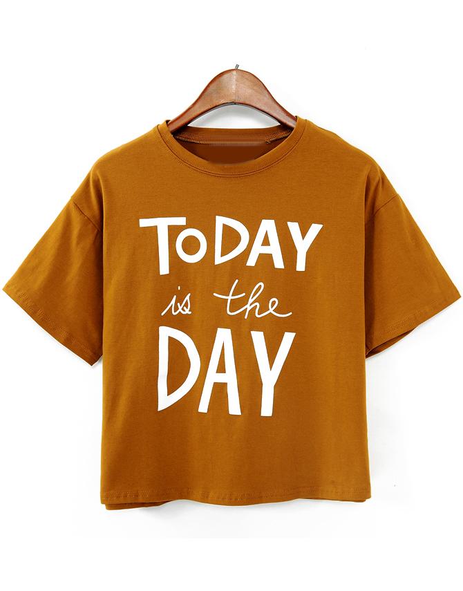 Romwe Letters Print Crop Coffee T-shirt
