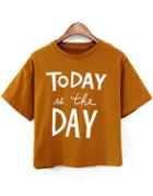 Romwe Letters Print Crop Coffee T-shirt