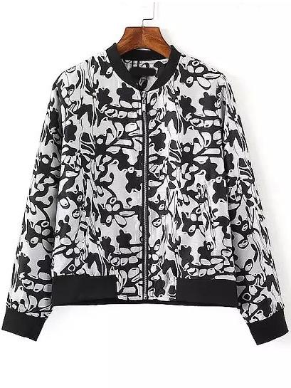 Romwe Contrast Collar Graffiti Print Jacket