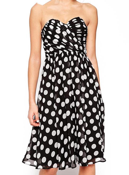 Romwe Strapless Polka Dot Pleated Dress