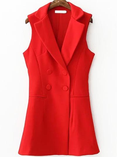 Romwe Notch Lapel Double Breasted Split Vest Coat