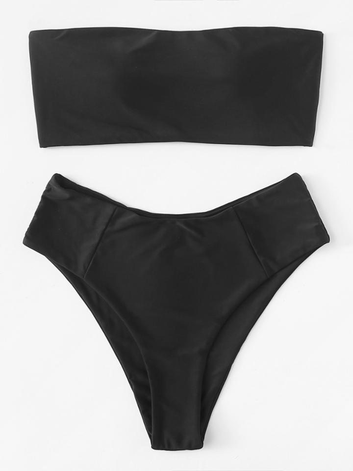 Romwe Bandeau Plain Bikini Set