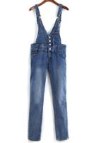 Romwe Strap Single-breasted Bleached Denim Jumpsuit