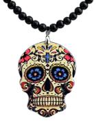 Romwe Black Skull Bead Chain Necklace