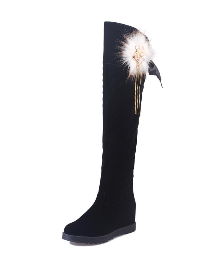 Romwe Tie Back Rhinestone Flower Decorated  Boots