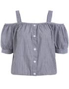 Romwe Off The Shoulder Vertical Striped Grey Top