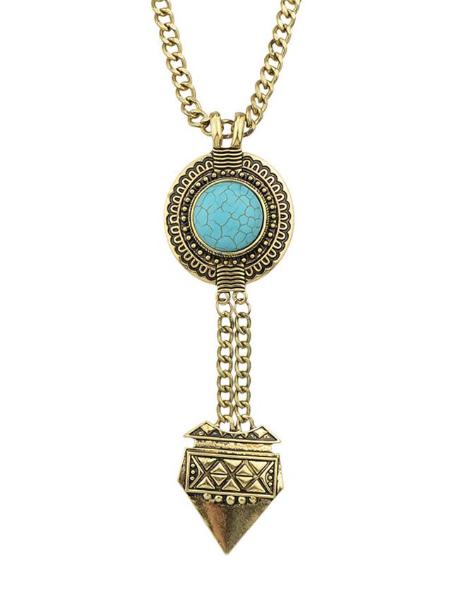 Romwe Atgold Hanging Turquoise Necklace