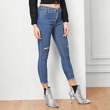 Romwe Cut Out Solid Denim Pants