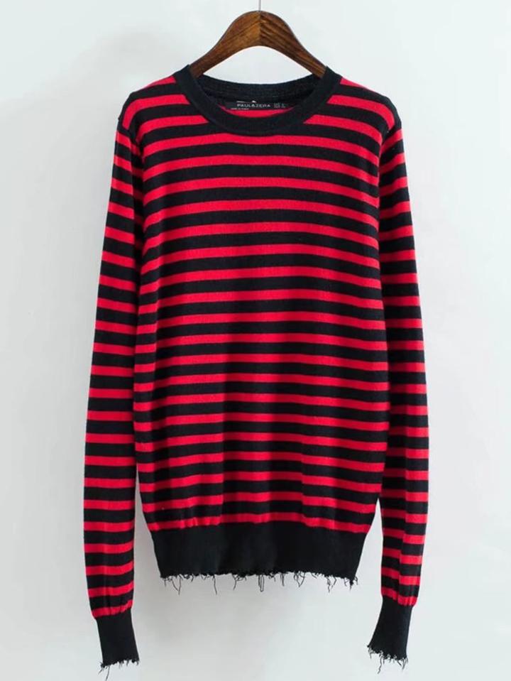 Romwe Ripped Edge Striped Knitwear