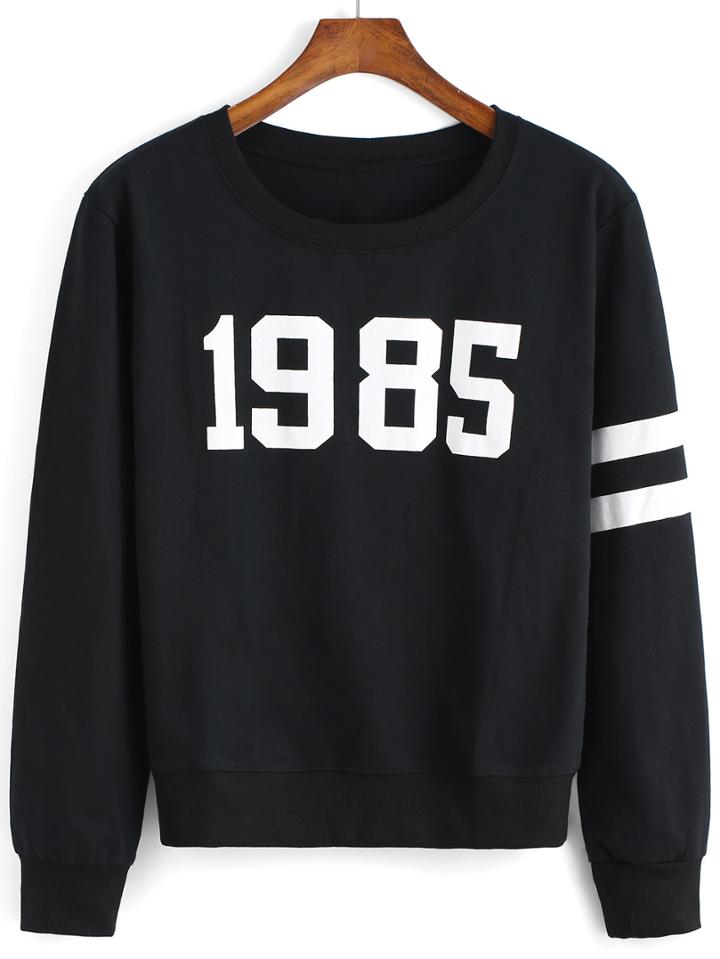 Romwe Round Neck Number Print Sweatshirt