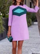 Romwe Geometric Print Straight Purple Dress