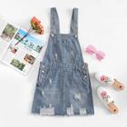 Romwe Denim Ripped Pocket Pinafore Dress