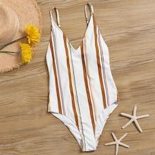 Romwe Striped Low Back One Piece Swimsuit