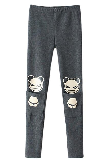 Romwe Cartoon Panda Print Elastic Skinny Pants