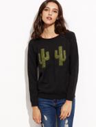 Romwe Black Patch Long Sleeve Sweater