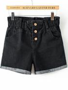 Romwe Black High Waist Buttons Flange Denim Shorts