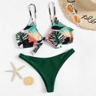 Romwe Random Tropical Top With Cheeky Bikini Set