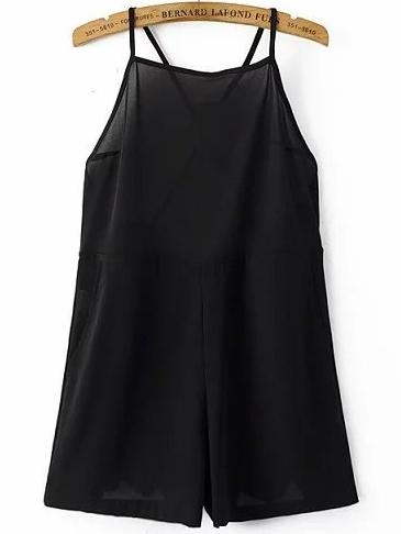 Romwe Criss Cross Zipper Back Chiffon Playsuit