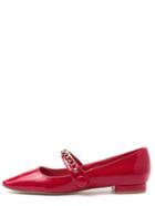 Romwe Red Square Toe Mary Jane Flats