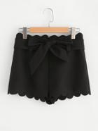 Romwe Bow Tied Waist Scallop Trim Shorts