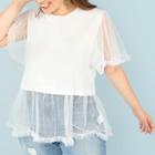 Romwe Plus Bell Sleeve Sheer Top