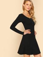 Romwe Buttoned Scoop Neck Rib Knit Dress