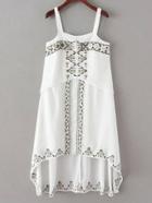 Romwe White Embroidery Spaghetti Strap High Low Dress