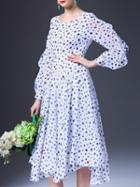 Romwe White Polka Dot Ruffle High Low Dress