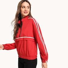 Romwe Half Placket Striped Jacket