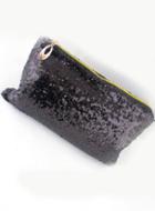Romwe Black Sequined Zipper Clutch Bag