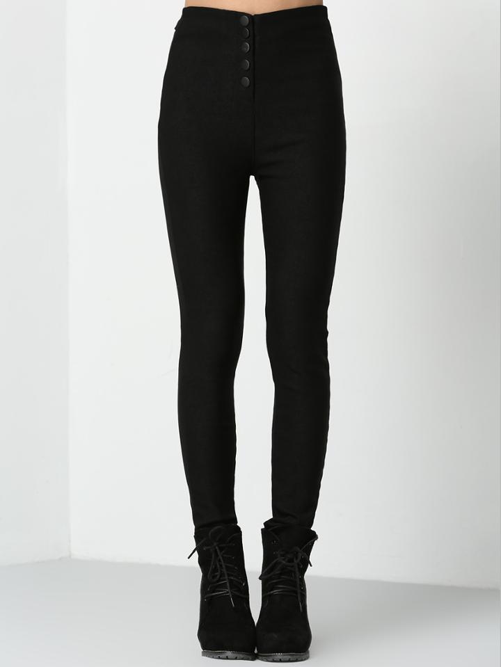 Romwe Single Breasted Thicken Skinny Pant
