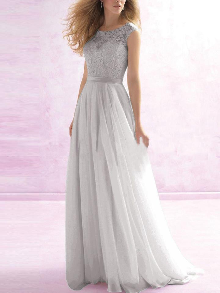 Romwe Sleeveless Lace Splicing Chiffon Maxi Grey Dress