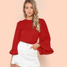 Romwe Keyhole Back Ruffle Trim Top